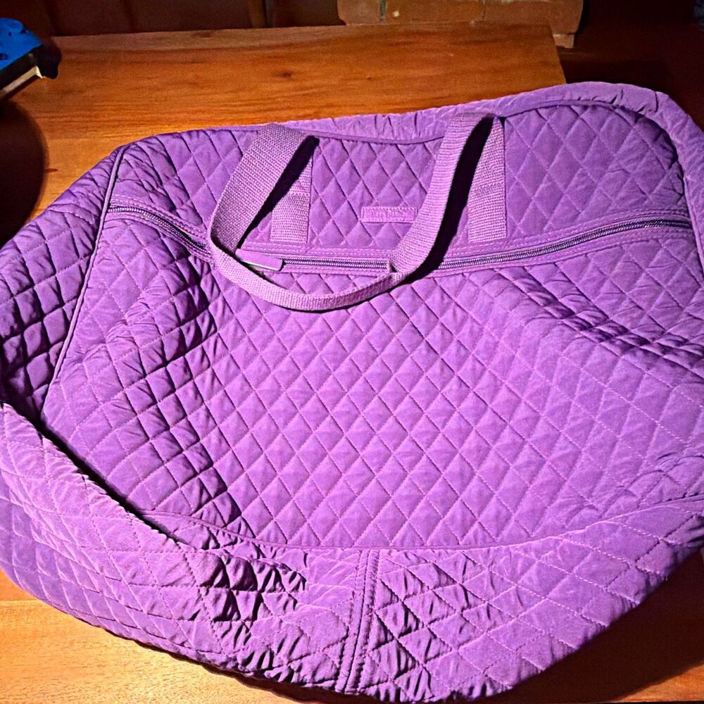 Vera Bradley Purple Quilted Elderberry Weekender Travel Bag Zip Detachable Strap